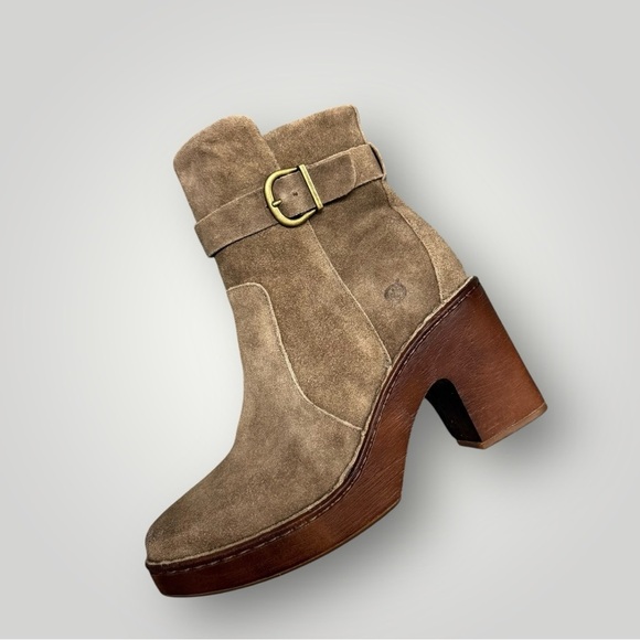BORN Hailey Buckle Platform Leather Bootie/Side Zip US 9.5 M Taupe Distressed - Picture 5 of 13